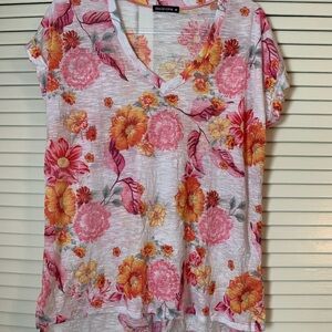 David Cline Women's V-Neck Floral Top - Pink and Orange